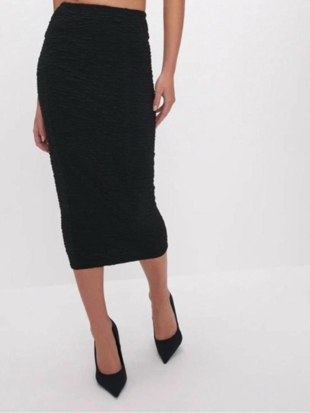 GOOD AMERICAN scrunchie midi skirt in black NWT Sz Medium Pencil Stretch